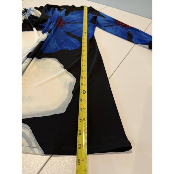 Eva Varro Tunic Top Womens Sz M Bold Floral 3/4 Sleeve Artsy Wearable Art Modern - Picture 7 of 8